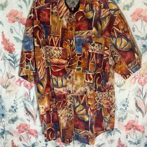 Vintage Colorful Abstract Button-Up Shirt